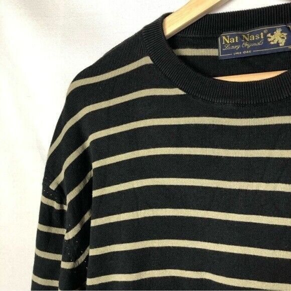 Nat Nast Black & Beige Stripe Crewneck Sweater M - Picture 3 of 3